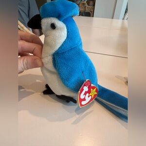 Ty Plush Parrot in Vibrant Blue and White- Rocket 1998 BEANIE baby
